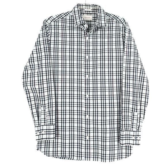 FAIRLINE White Blue Plaid Long‎ Sleeve Collared Button Up Slim Fit Shirt M - Picture 1 of 7